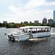 An open air amphibious DUCK vehicle gliding through the waters near Boston, Massachusetts